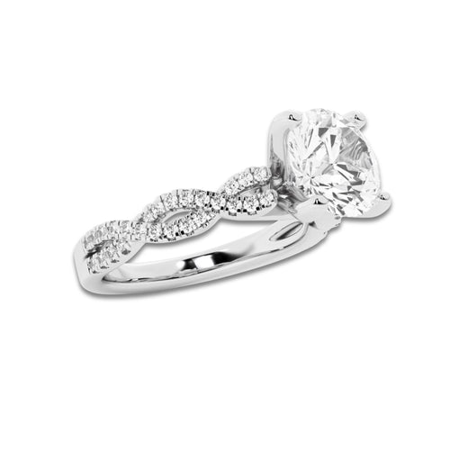 2.25 ctw Round Lab-Grown Diamond Twisted Shank Engagement Ring in 14K White Gold for Women | D Color, VVS1 Clarity, IGI Certified 2.00 ct Center Diamond