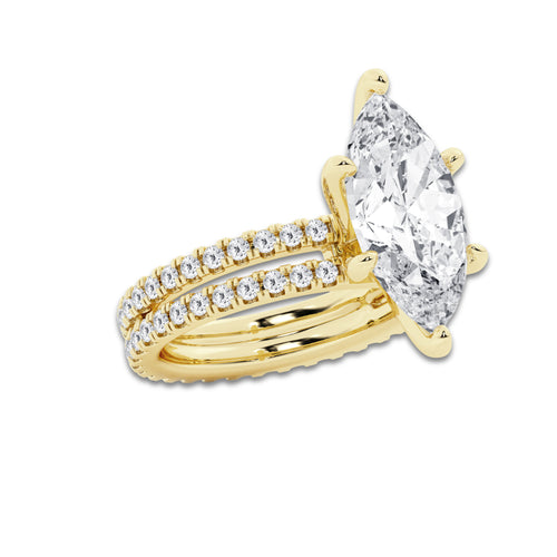 6.22 ctw Marquise Lab-Grown Diamond Double Row Diamond Engagement Ring in 14K Yellow Gold for Women | Colorless D, VVS1 Clarity, IGI Certified 5.00 ct Center Diamond