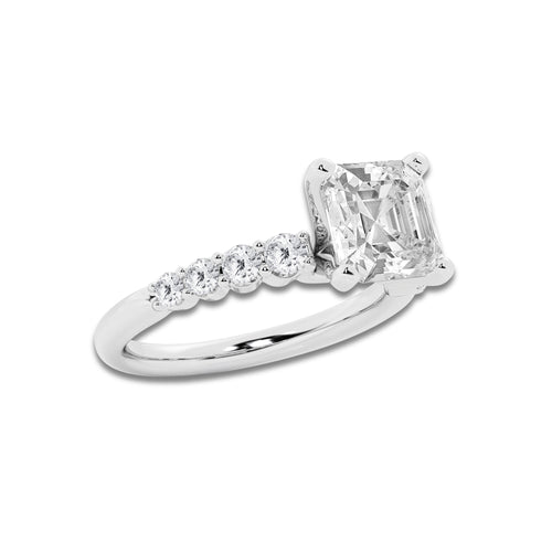 3.54 Ct Asscher Lab-Grown Diamond Half Eternity Engagement Ring in Platinum for Female, Colorless (D), VVS1 Clarity | IGI Certified, 3.00 Ct Center Diamond