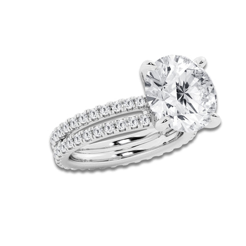 8.22 ctw Round Lab-Grown Diamond Double Row Diamond Engagement Ring in 14K White Gold for Women | Colorless E, VS1 Clarity, IGI Certified 7.00 ct Center Diamond
