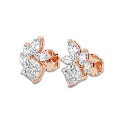 4 1/2 ctw Asscher and Marquise Lab Grown Diamond Stud Earrings 14K Rose Gold, E, VS1 | IGI Certified