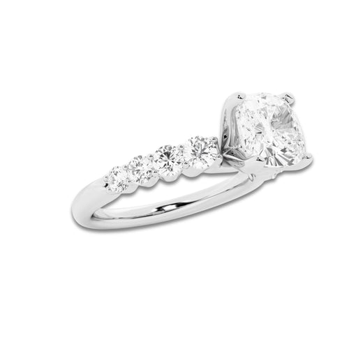 2.54 ctw Cushion Lab-Grown Diamond Side Stone Engagement Ring in Platinum for Women | Colorless E, VS1 Clarity, IGI Certified 2.00 Ct Center Diamond