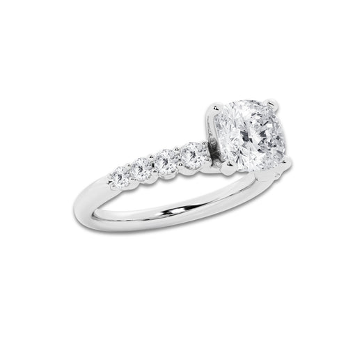 3.04 ctw Cushion Lab-Grown Diamond Side Stone Engagement Ring in 14K White Gold for Women | Colorless E, VS1 Clarity, IGI Certified 2.50 Ct Center Diamond