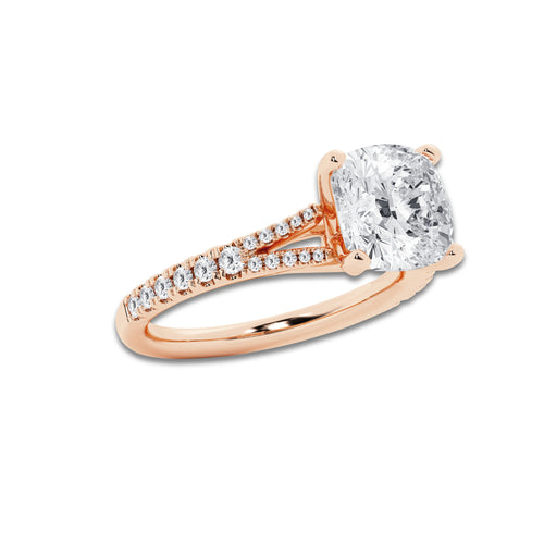6.66 ctw Cushion Lab-Grown Diamond Split Shank Side Stone Engagement Ring in 14K Rose Gold for Women | Colorless E, VS1 Clarity, IGI Certified 6.00 ct Center Diamond