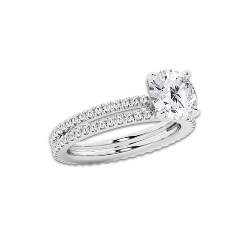 2.69 ctw Round Lab-Grown Diamond Double Row Diamond Engagement Ring in 14K White Gold for Women | Colorless E, VS1 Clarity, IGI Certified 2.00 ct Center Diamond