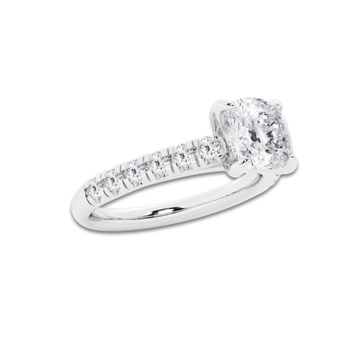 1.91 ctw Cushion Lab-Grown Diamond Pave Engagement Ring in Platinum for Women | E Color, VS1 Clarity, IGI Certified 1.50 ct Center Diamond