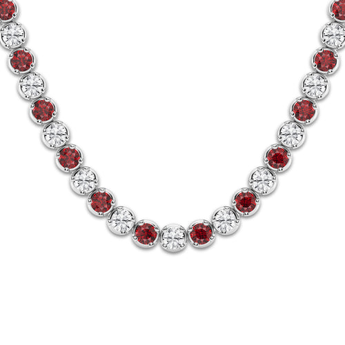 4.10 mm Round Cut Created Ruby and 11 ctw Round Lab Grown Diamond Necklace 14K White Gold