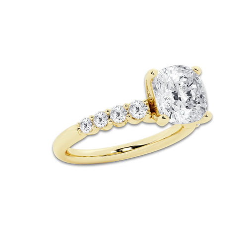 4.16 Ct Cushion Lab-Grown Diamond Half Eternity Engagement Ring in 14K Yellow Gold for Female, Colorless (D), VVS1 Clarity | IGI Certified, 3.50 Ct Center Diamond