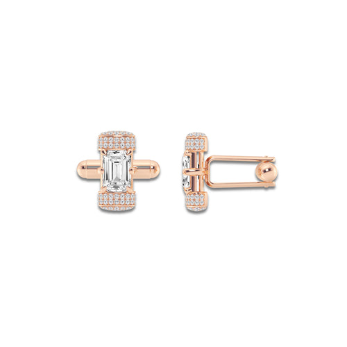 4 3/4 ctw Emerald Lab Grown Diamond with Round Pave Set Cufflinks 14K Rose Gold, E, VS1