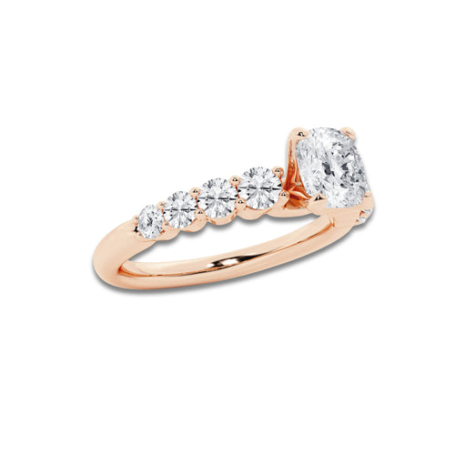 1.54 ctw Cushion Lab-Grown Diamond Side Stone Engagement Ring in 14K Rose Gold for Women | Colorless D, VVS1 Clarity, IGI Certified 1.00 Ct Center Diamond