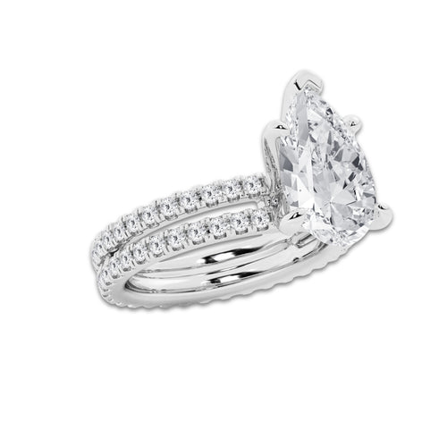 5.22 ctw Pear Lab-Grown Diamond Double Row Diamond Engagement Ring in 14K White Gold for Women | Colorless E, VS1 Clarity, IGI Certified 4.00 ct Center Diamond