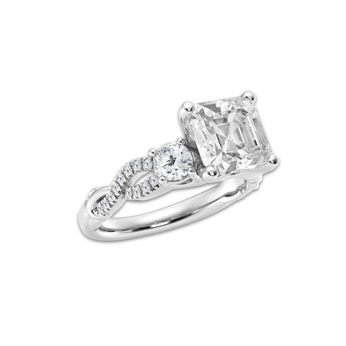 3.60 ctw Asscher Lab-Grown Diamond Side Stone Engagement Ring in 14K White Gold for Women | Colorless D, VVS1 Clarity, IGI Certified 3.00 ct Center Diamond