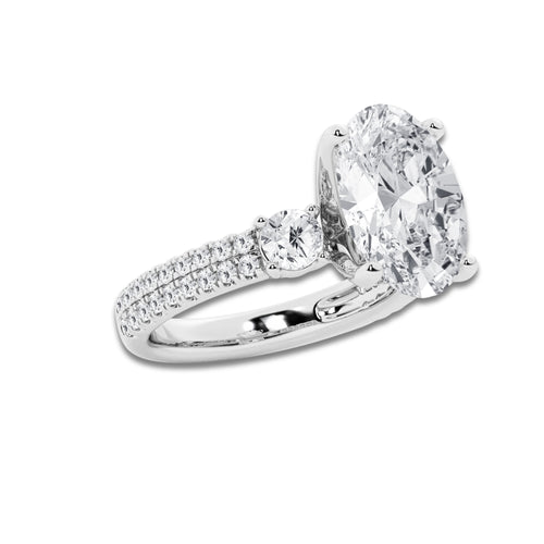 5.96 ctw Oval Lab-Grown Diamond Three Stone Double Row Engagement Ring in Platinum for Women | E Color, VS1 Clarity, IGI Certified 5.00 ct Center Diamond