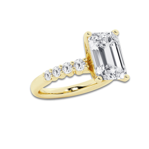 6.66 Ct Emerald Lab-Grown Diamond Half Eternity Engagement Ring in 14K Yellow Gold for Female, Colorless (D), VVS1 Clarity | IGI Certified, 6.00 Ct Center Diamond