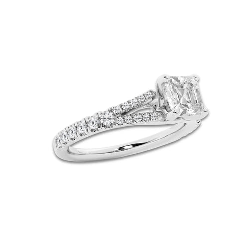 1.08 ctw Asscher Lab-Grown Diamond Split Shank Side Stone Engagement Ring in 14K White Gold for Women | Colorless E, VS1 Clarity, IGI Certified 0.75 ct Center Diamond
