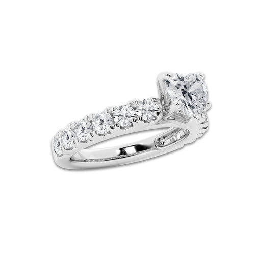 2.00 ctw Heart Lab-Grown Diamond Split-Prong Set Side Stone Engagement Ring in Platinum for Women | Colorless E, VS1 Clarity, IGI Certified 1.00 ct Center Diamond