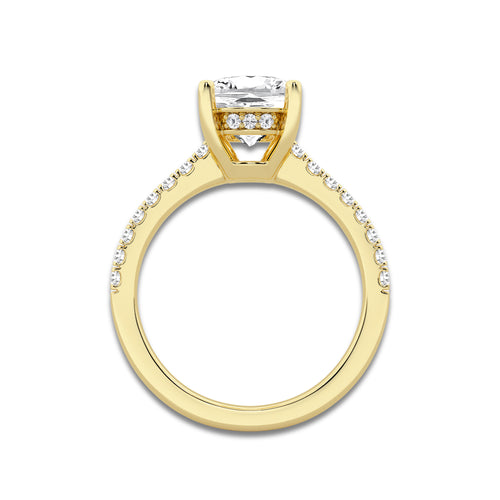 3.28 ctw Elongated Cushion Lab-Grown Diamond Hidden Halo Side Stone Engagement Ring in 18K Yellow Gold for Women | Colorless E, VS1 Clarity, IGI Certified 3.00 ct Center Diamond