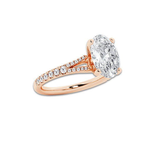 8.66 ctw Oval Lab-Grown Diamond Split Shank Side Stone Engagement Ring in 14K Rose Gold for Women | Colorless E, VS1 Clarity, IGI Certified 8.00 ct Center Diamond
