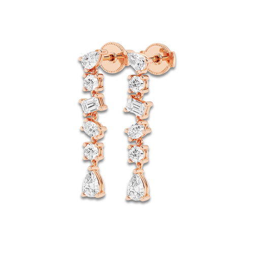 2 1/3 ctw Pear, Oval, Emerald and Round Lab Grown Diamond Waterfall Dangle Earrings 18K Rose Gold, DE, VS1