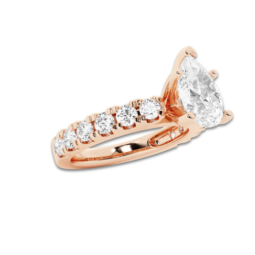 3.00 ctw Pear Lab-Grown Diamond Split-Prong Set Side Stone Engagement Ring in 14K Rose Gold for Women | Colorless D, VVS1 Clarity, IGI Certified 2.00 ct Center Diamond