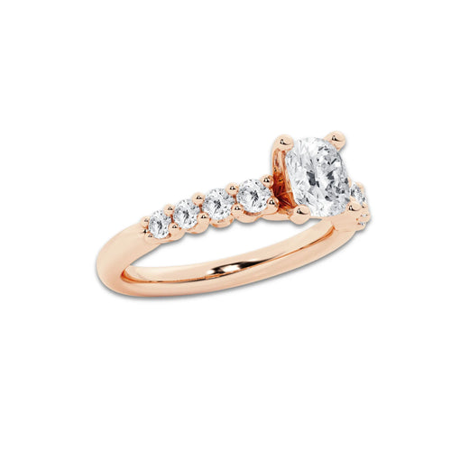 1.52 Ct Elongated Cushion Lab-Grown Diamond Half Eternity Engagement Ring in 14K Rose Gold for Female, Colorless (D), VVS1 Clarity | IGI Certified, 1.00 Ct Center Diamond