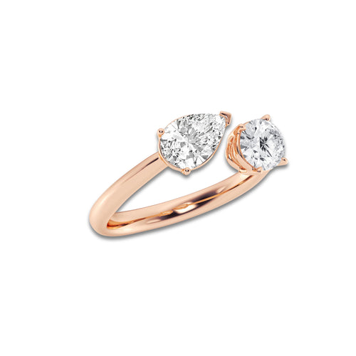 Symphony 1 1/2 Toi Et Moi Pear and Oval Ring 14K Rose Gold, DE, VS1