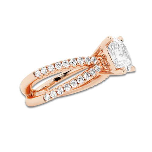 Alaia 4 ctw Cushion Lab Grown Diamond Engagement Ring 18K Rose Gold, E, VS1 | IGI Certified, 3 1/2 ct Center