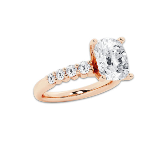 4.66 Ct Elongated Cushion Lab-Grown Diamond Half Eternity Engagement Ring in 14K Rose Gold for Female, Colorless (D), VVS1 Clarity | IGI Certified, 4.00 Ct Center Diamond