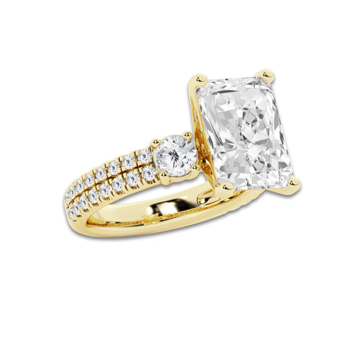 7.96 ctw Radiant Lab-Grown Diamond Three Stone Double Row Engagement Ring in 14K Yellow Gold for Women | D Color, VVS1 Clarity, IGI Certified 7.00 ct Center Diamond