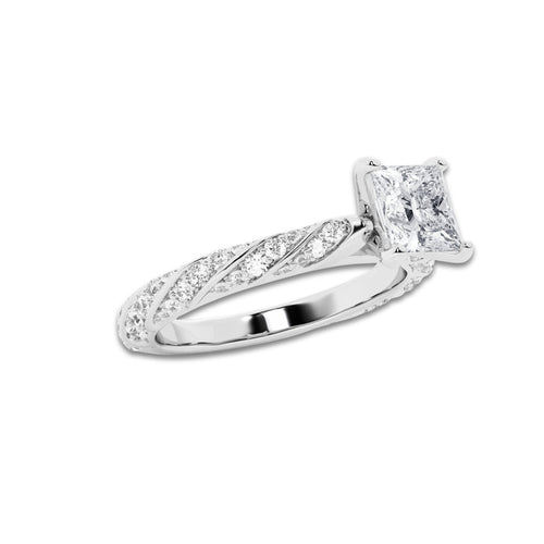 1.19 ctw Princess Lab-Grown Diamond Twisted Band Engagement Ring in Platinum for Women | Colorless E, VS1 Clarity, IGI Certified 0.75 ct Center Diamond