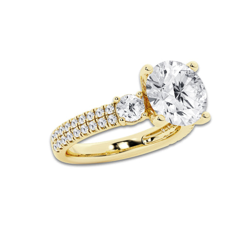 4.96 ctw Round Lab-Grown Diamond Three Stone Double Row Engagement Ring in 14K Yellow Gold for Women | D Color, VVS1 Clarity, IGI Certified 4.00 ct Center Diamond