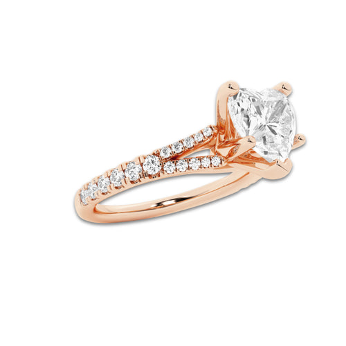 1.83 ctw Heart Lab-Grown Diamond Split Shank Side Stone Engagement Ring in 14K Rose Gold for Women | Colorless E, VS1 Clarity, IGI Certified 1.50 ct Center Diamond