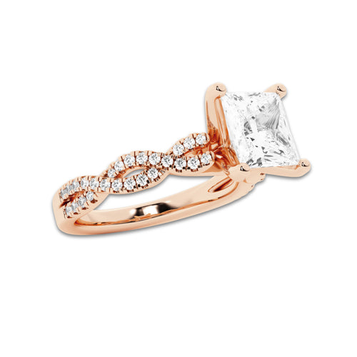 1.75 ctw Princess Lab-Grown Diamond Twisted Shank Engagement Ring in 14K Rose Gold for Women | D Color, VVS1 Clarity, IGI Certified 1.50 ct Center Diamond