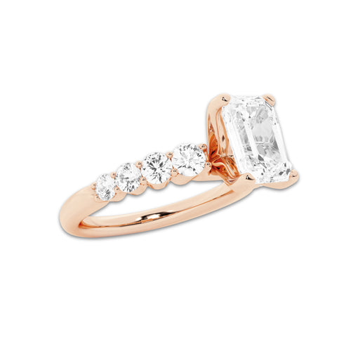 2.04 Ct Emerald Lab-Grown Diamond Half Eternity Engagement Ring in 14K Rose Gold for Female, Colorless (E), VS1 Clarity | IGI Certified, 1.50 Ct Center Diamond