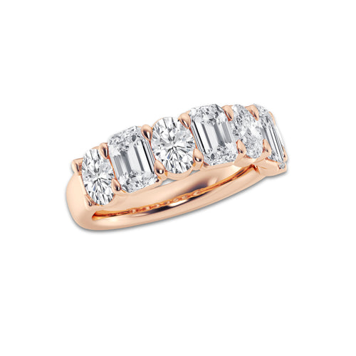 Delaney 3 ctw Emerald and Oval Lab Grown Diamond Seven-Stone Alternating Wedding Band 14K Rose Gold, DE, VS1
