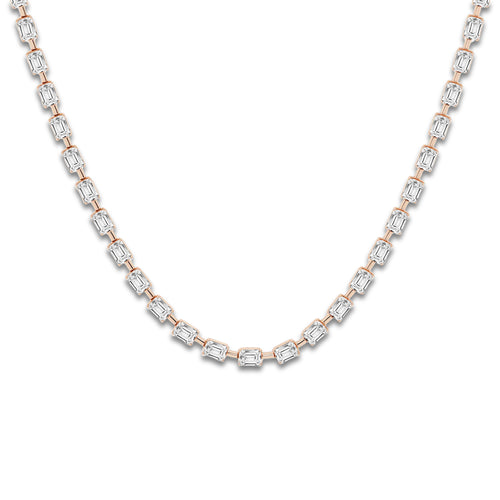 7 ctw Emerald Lab Grown Diamond East West Link Necklace 14K Rose Gold, DE, VS1