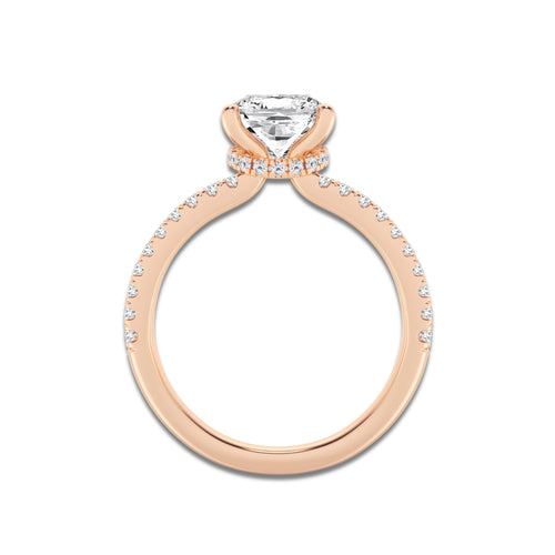 Zenobia 3 ctw Cushion Lab Grown Diamond Old Mine Cut Split Shank Hidden Halo Engagement Ring 14K Rose Gold, D, VVS | IGI Certified, 2 1/2 ct Center