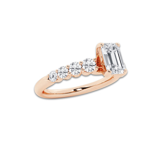 1.54 ctw Emerald Lab-Grown Diamond Side Stone Engagement Ring in 14K Rose Gold for Women | Colorless D, VVS1 Clarity, IGI Certified 1.00 Ct Center Diamond