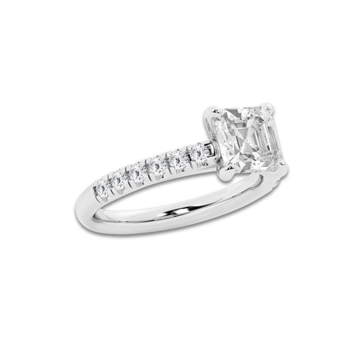 2.41 ctw Asscher Lab-Grown Diamond Pave Engagement Ring in Platinum for Women | E Color, VS1 Clarity, IGI Certified 2.00 ct Center Diamond