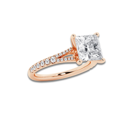 8.66 ctw Princess Lab-Grown Diamond Split Shank Side Stone Engagement Ring in 14K Rose Gold for Women | Colorless D, VVS1 Clarity, IGI Certified 8.00 ct Center Diamond