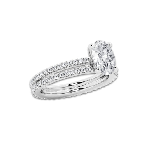 2.19 ctw Oval Lab-Grown Diamond Double Row Diamond Engagement Ring in 14K White Gold for Women | Colorless D, VVS1 Clarity, IGI Certified 1.50 ct Center Diamond