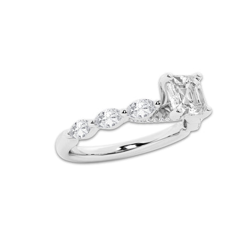 1.41 ctw Asscher Lab-Grown Diamond Marquise Side Stone Engagement Ring in Platinum for Women | Colorless E, VS1 Clarity, IGI Certified 1.00 ct Center Diamond