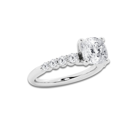 3.04 ctw Cushion Lab-Grown Diamond Side Stone Engagement Ring in Platinum for Women | Colorless D, VVS1 Clarity, IGI Certified 2.50 Ct Center Diamond