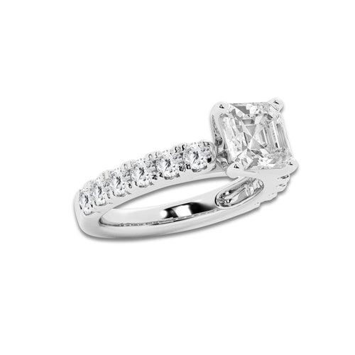 3.50 ctw Asscher Lab-Grown Diamond Split-Prong Set Side Stone Engagement Ring in Platinum for Women | Colorless D, VVS1 Clarity, IGI Certified 2.50 ct Center Diamond