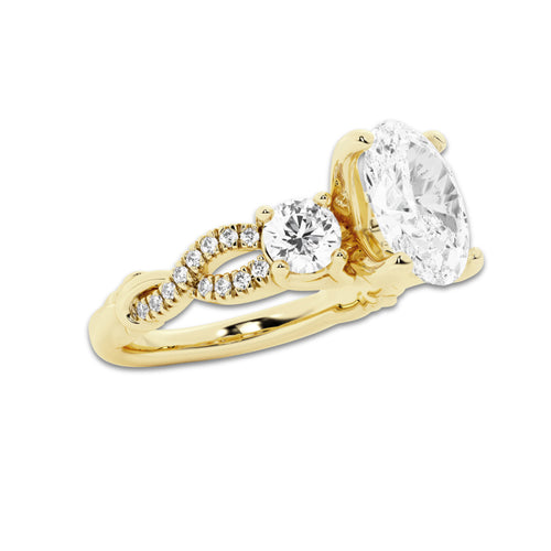 2.62 ctw Oval Lab-Grown Diamond Side Stone Engagement Ring in 14K Yellow Gold for Women | Colorless E, VS1 Clarity, IGI Certified 2.00 ct Center Diamond