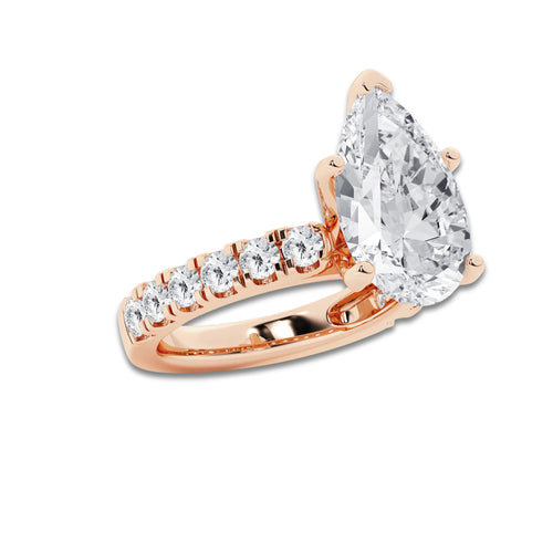 8.00 ctw Pear Lab-Grown Diamond Split-Prong Set Side Stone Engagement Ring in 14K Rose Gold for Women | Colorless E, VS1 Clarity, IGI Certified 7.00 ct Center Diamond