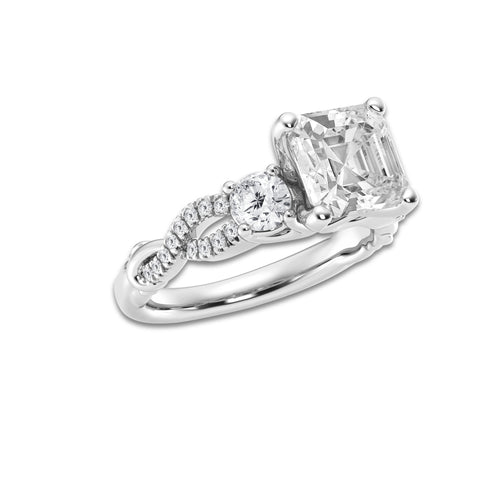 3.10 ctw Asscher Lab-Grown Diamond Side Stone Engagement Ring in 14K White Gold for Women | Colorless E, VS1 Clarity, IGI Certified 2.50 ct Center Diamond