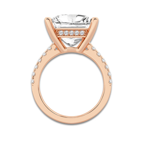 8.42 ctw Princess Lab-Grown Diamond Hidden Halo Side Stone Engagement Ring in 18K Rose Gold for Women | Colorless E, VS1 Clarity, IGI Certified 8.00 ct Center Diamond
