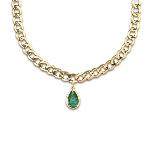 12x8 mm Pear Cut Lab Grown Emerald Solitaire Necklace 14K Yellow Gold