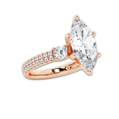 5.96 ctw Marquise Lab-Grown Diamond Three Stone Double Row Engagement Ring in 14K Rose Gold for Women | D Color, VVS1 Clarity, IGI Certified 5.00 ct Center Diamond
